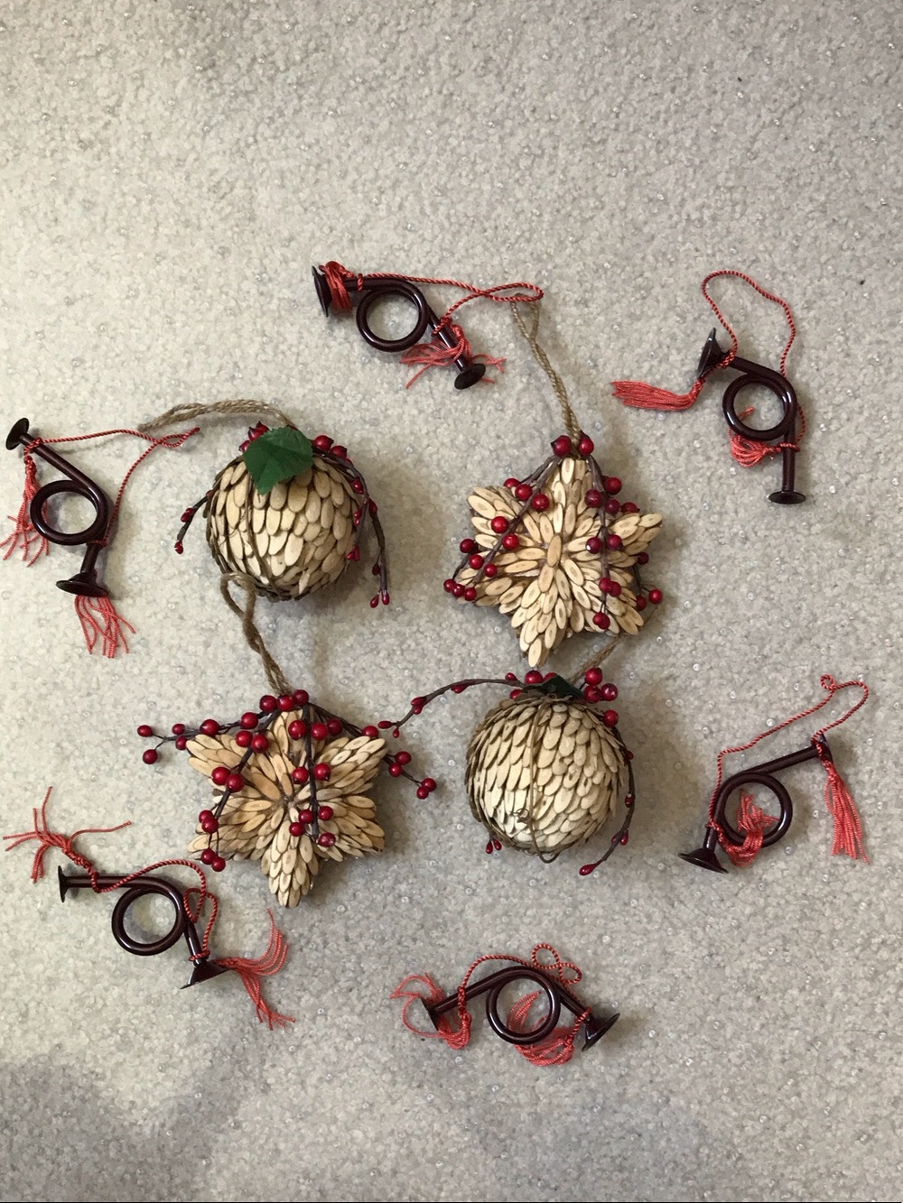 Handcrafted Natural Seed and Red Berry Home Accent Ornaments - Set